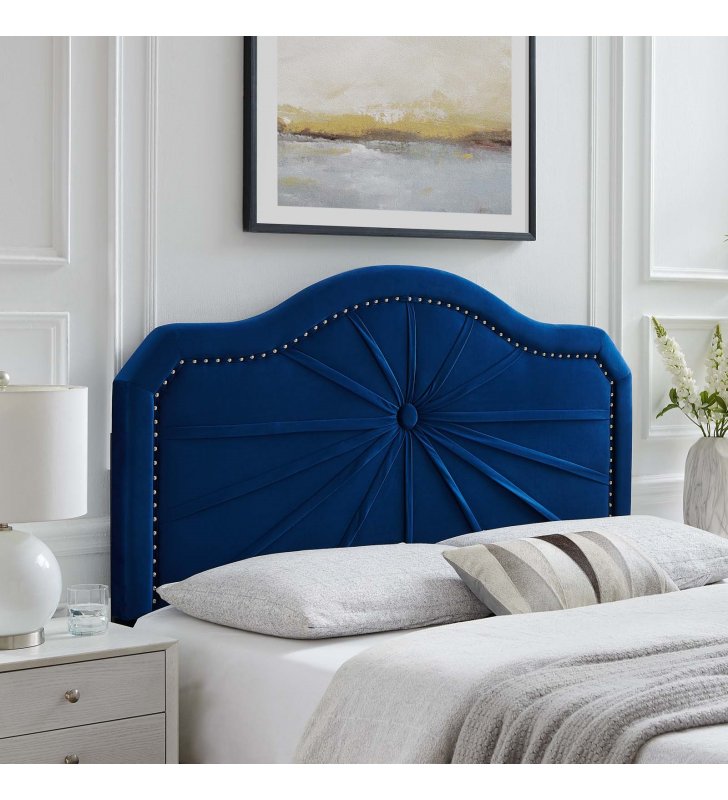 Kristin Pleated Performance Velvet King/California King Headboard in Navy - Lexmod