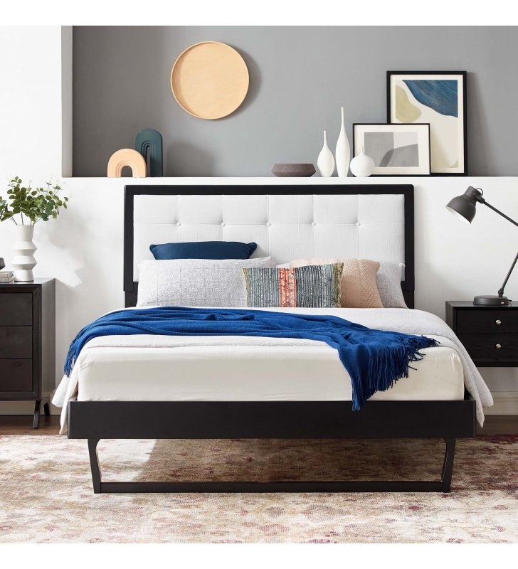 Willow Queen Wood Platform Bed With Angular Frame in Black White - Lexmod