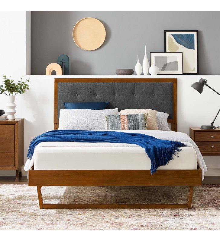 Willow Queen Wood Platform Bed With Angular Frame in Walnut Charcoal - Lexmod