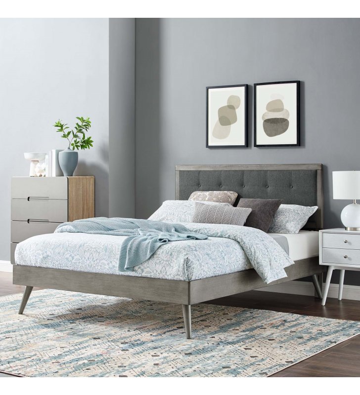Willow Queen Wood Platform Bed With Splayed Legs in Gray Charcoal - Lexmod