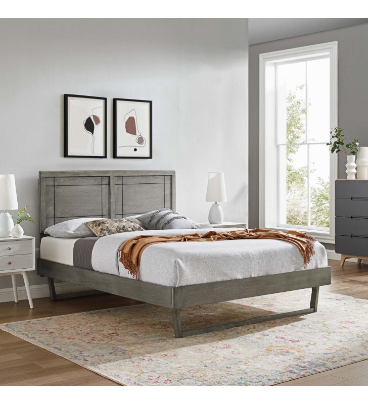 Marlee Twin Wood Platform Bed With Angular Frame in Gray - Lexmod