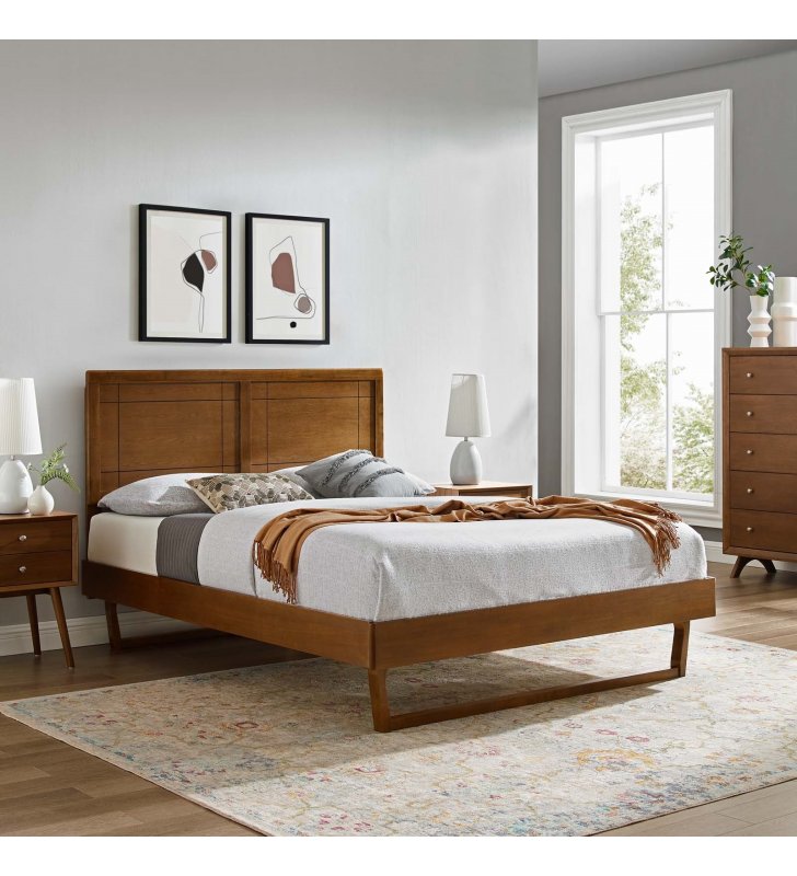 Marlee Twin Wood Platform Bed With Angular Frame in Walnut - Lexmod