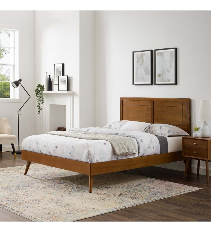 Marlee Twin Wood Platform Bed With Splayed Legs in Walnut - Lexmod