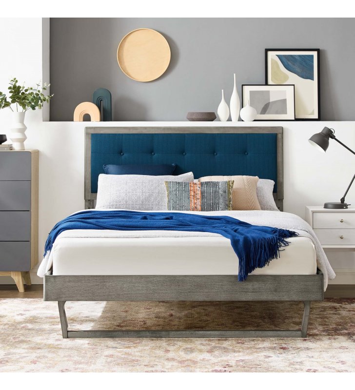 Willow Twin Wood Platform Bed With Angular Frame in Gray Azure - Lexmod