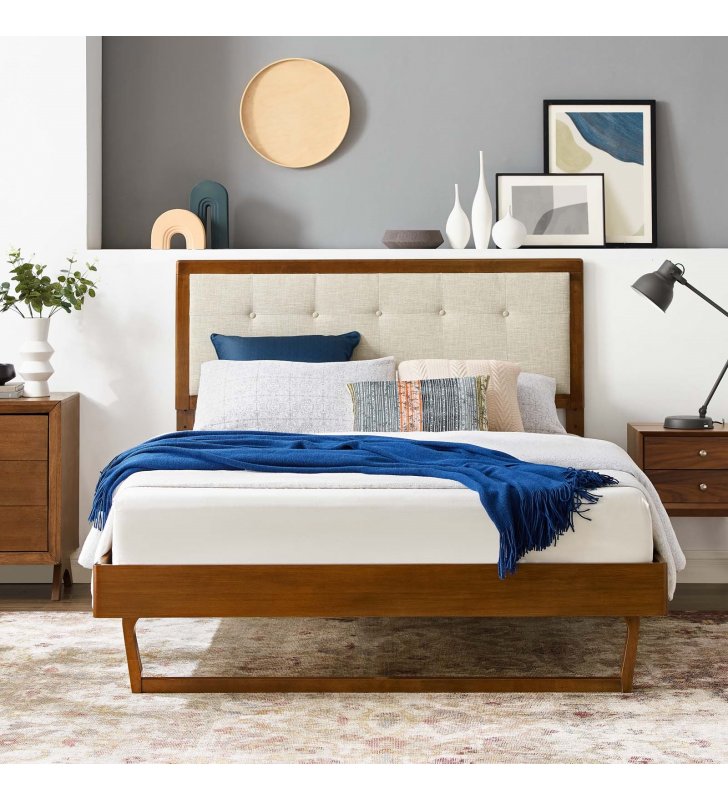 Willow Twin Wood Platform Bed With Angular Frame in Walnut Beige - Lexmod