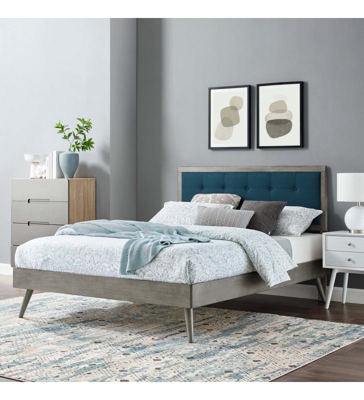 Willow Full Wood Platform Bed With Splayed Legs in Gray Azure - Lexmod
