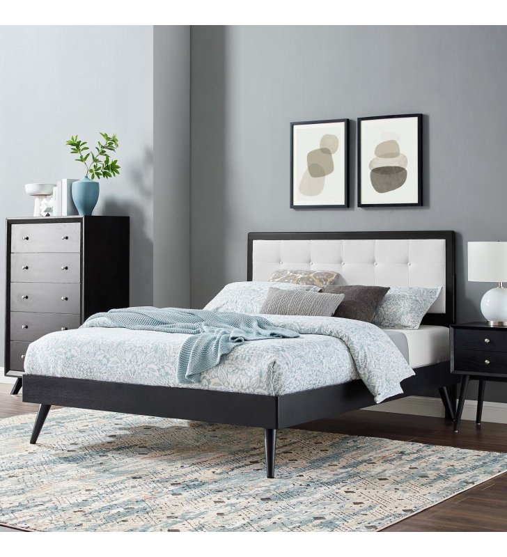 Willow Twin Wood Platform Bed With Splayed Legs in Black White - Lexmod