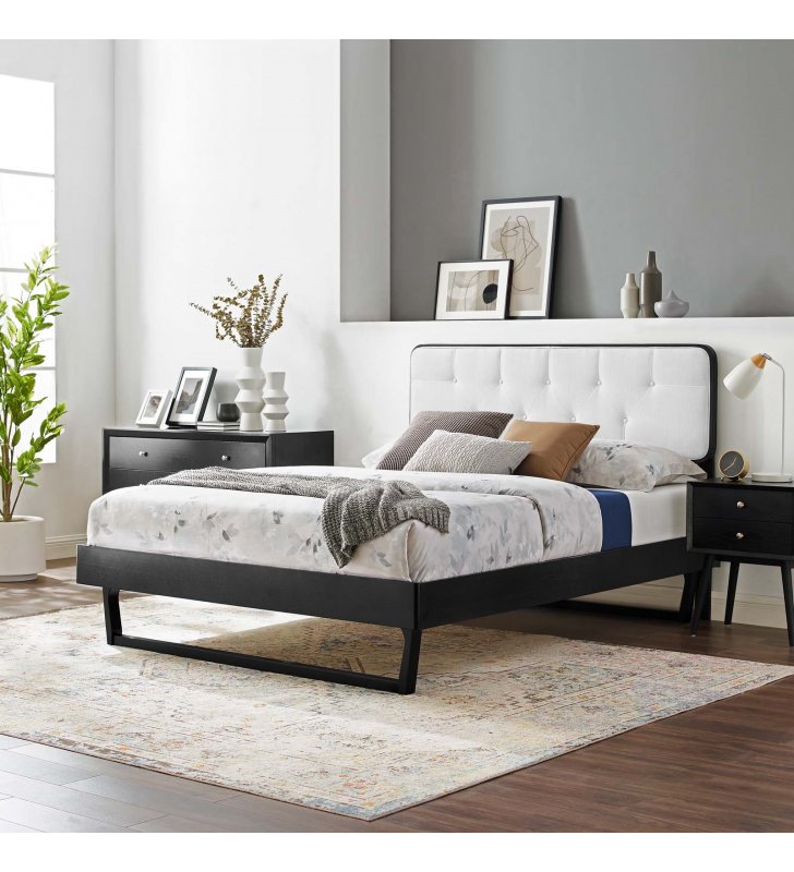 Bridgette Twin Wood Platform Bed With Angular Frame in Black White - Lexmod