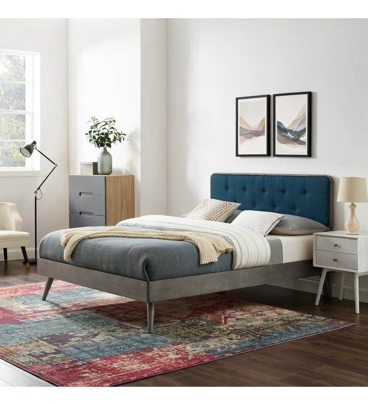 Bridgette Full Wood Platform Bed With Splayed Legs in Gray Azure - Lexmod