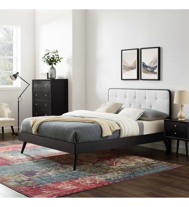 Bridgette King Wood Platform Bed With Splayed Legs in Black White - Lexmod