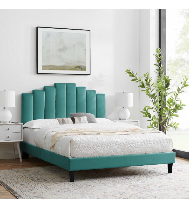 Elise Queen Performance Velvet Platform Bed in Teal - Lexmod