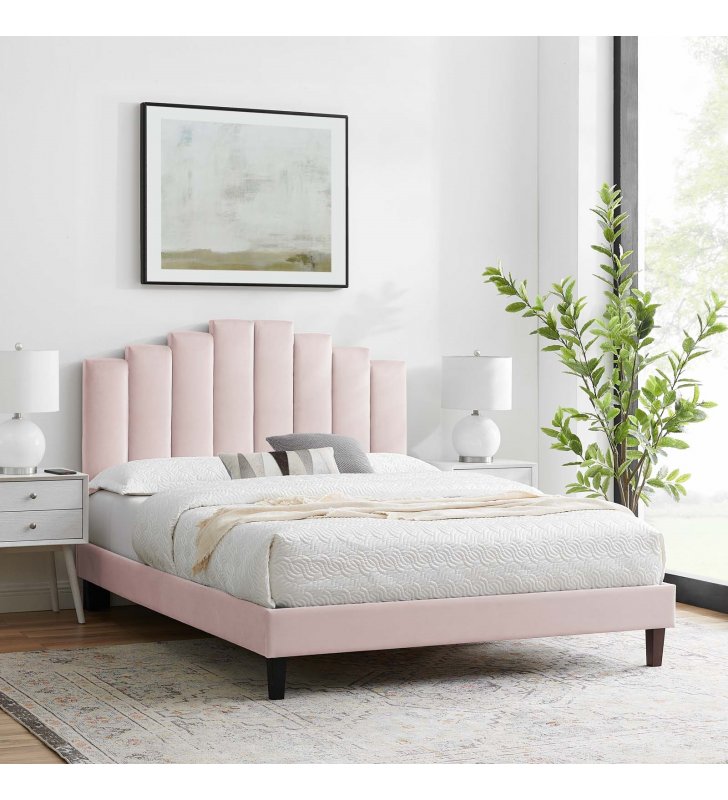 Elise Twin Performance Velvet Platform Bed in Pink - Lexmod