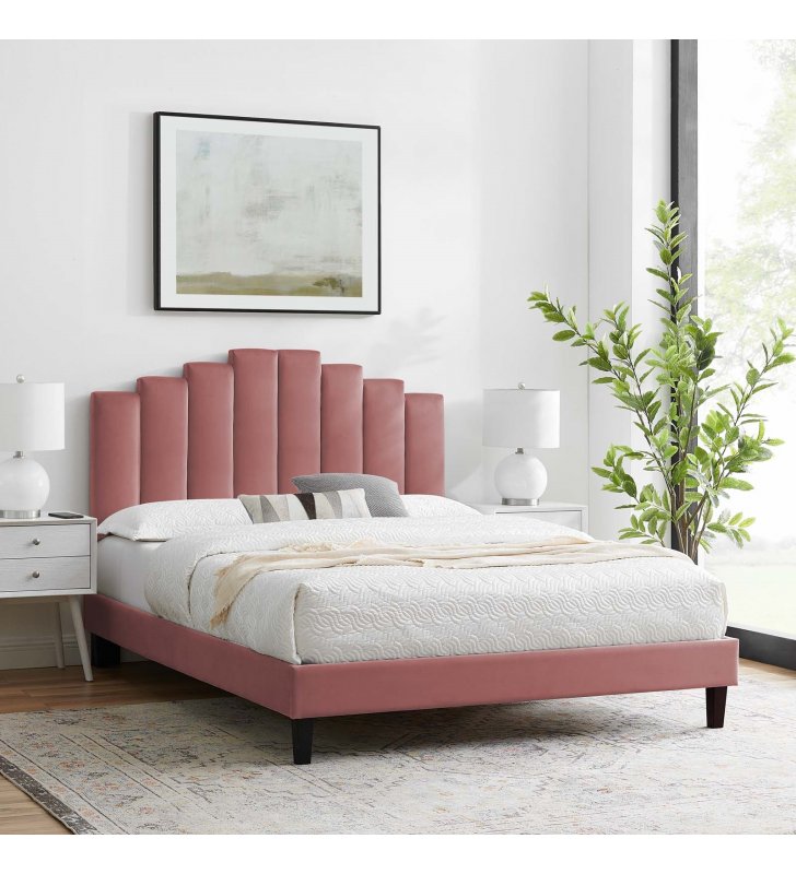Elise Full Performance Velvet Platform Bed in Dusty Rose - Lexmod