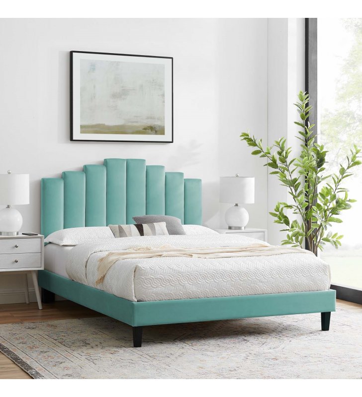 Elise King Performance Velvet Platform Bed in Mint - Lexmod