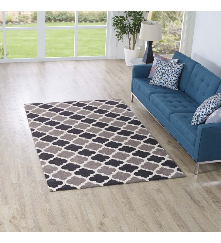 Lida Moroccan Trellis 5x8 Area Rug in Charcoal and Black - Lexmod