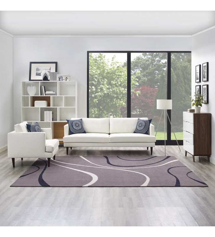 Therese Abstract Swirl 8x10 Area Rug in Charcoal, Black and Ivory - Lexmod
