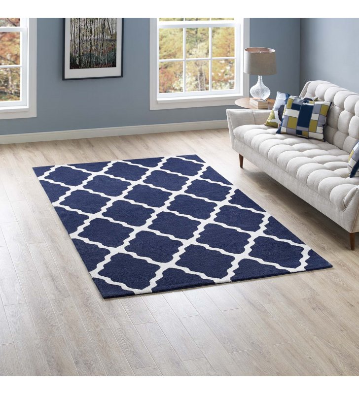 Marja Moroccan Trellis 5x8 Area Rug in Navy and Ivory - Lexmod