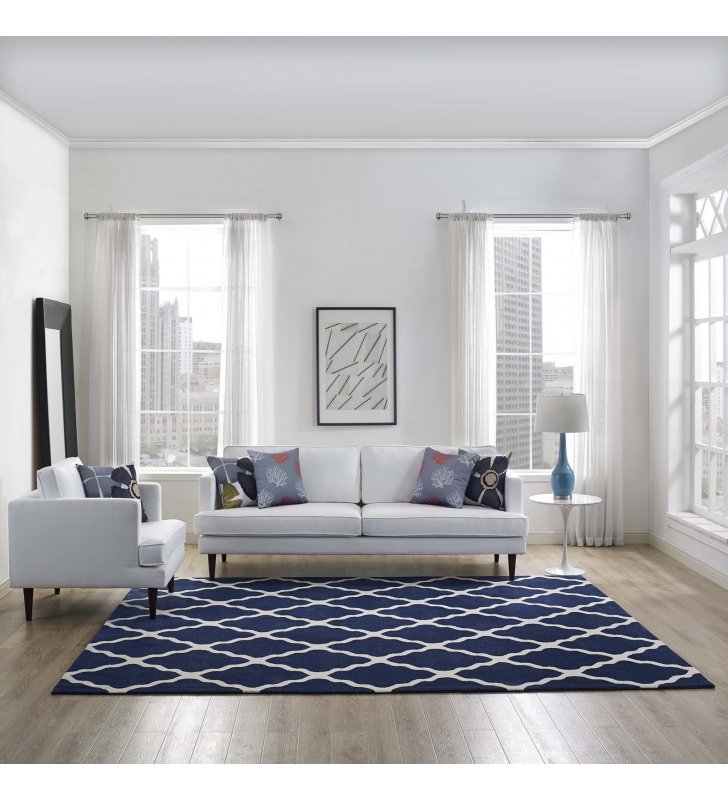 Marja Moroccan Trellis 8x10 Area Rug in Navy and Ivory - Lexmod