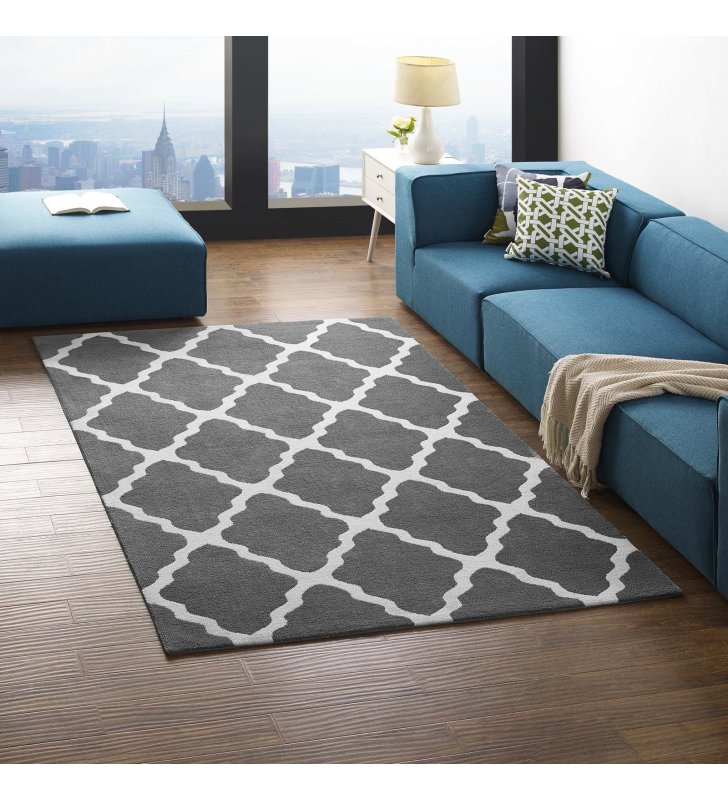 Marja Moroccan Trellis 5x8 Area Rug in Charcoal and Ivory - Lexmod
