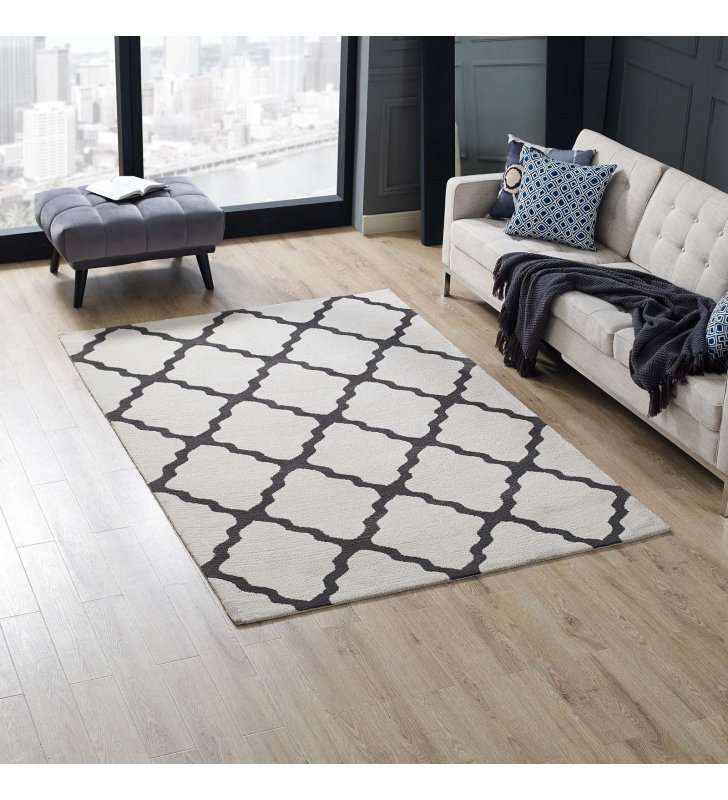 Marja Moroccan Trellis 5x8 Area Rug in Ivory and Charcoal - Lexmod