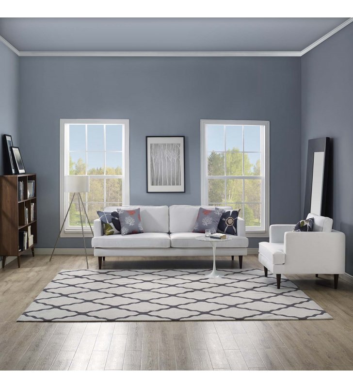 Marja Moroccan Trellis 8x10 Area Rug in Ivory and Charcoal - Lexmod