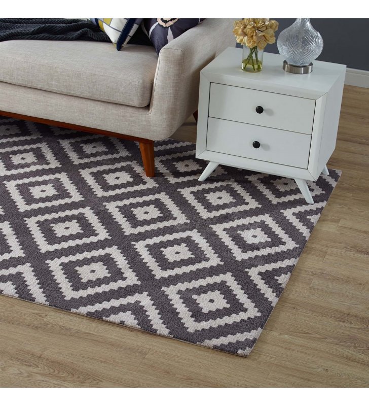 Alika Abstract Diamond Trellis 5x8 Area Rug in Ivory and Charcoal - Lexmod