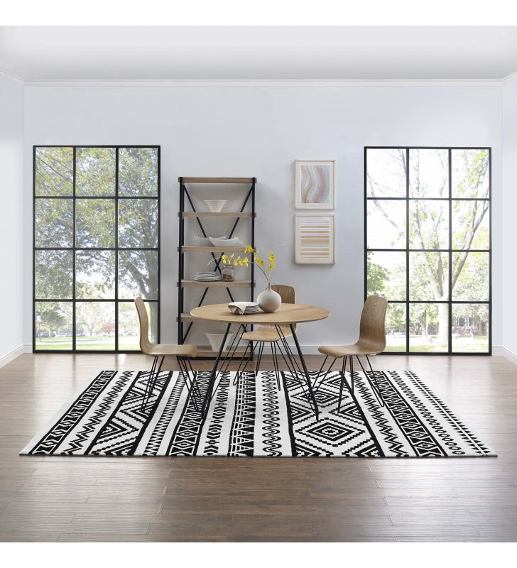 Haku Geometric Moroccan Tribal 8x10 Area Rug in Black and White - Lexmod