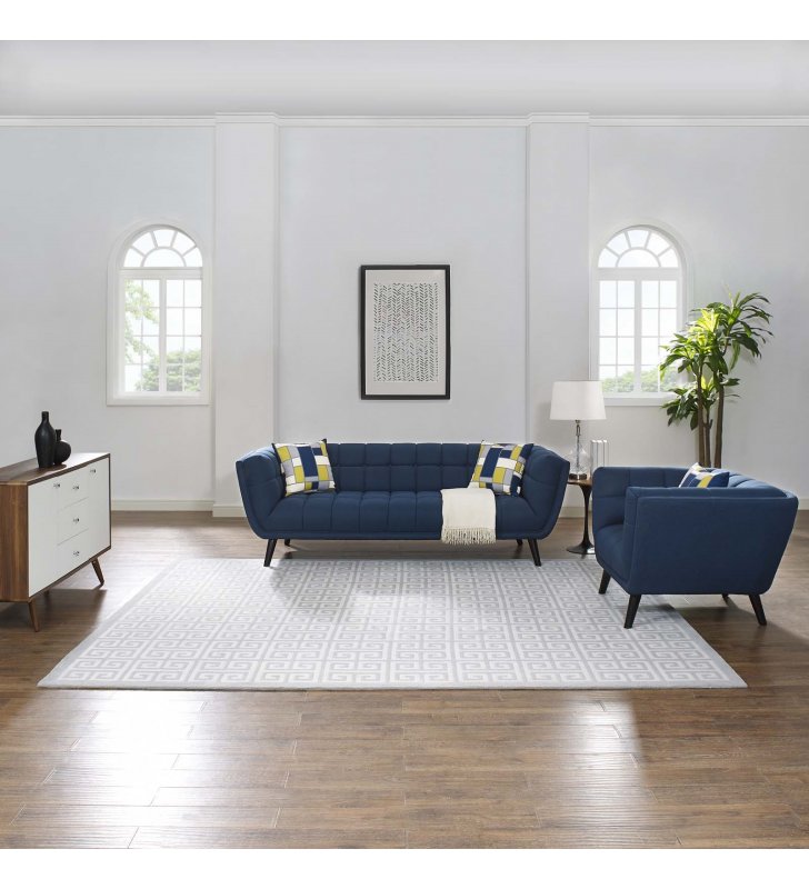 Freydis Greek Key 8x10 Area Rug in White and Light Gray - Lexmod