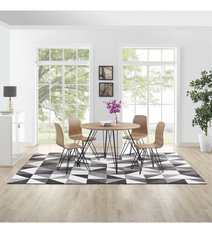 Kahula Geometric Triangle Mosaic 8x10 Area Rug in  Black, Gray and White - Lexmod