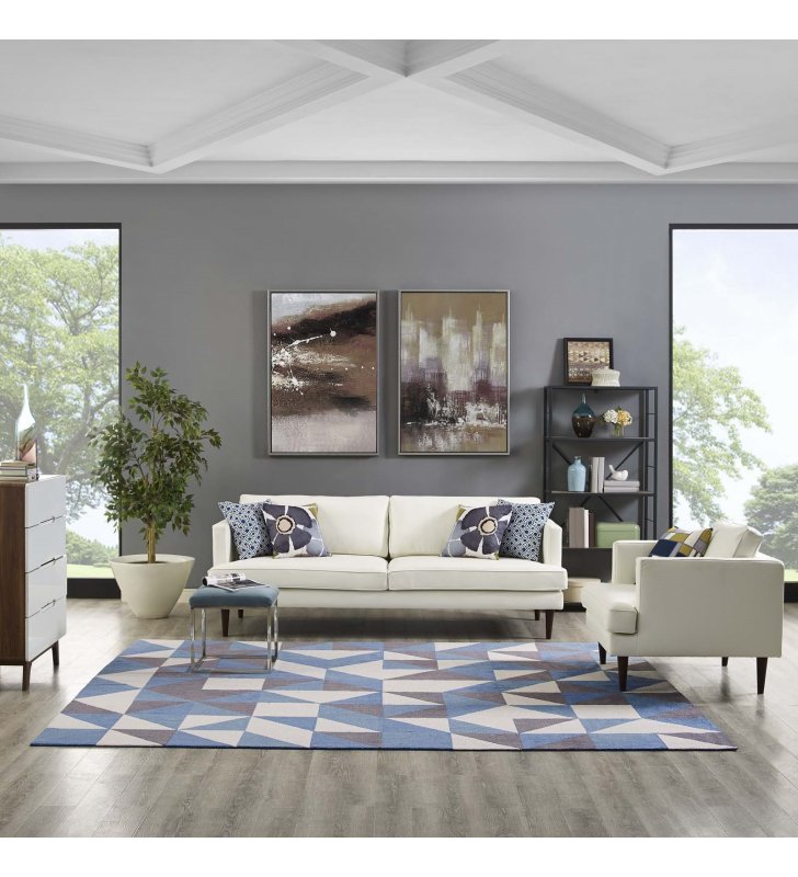 Kahula Geometric Triangle Mosaic 8x10 Area Rug in Blue, White and Gray - Lexmod