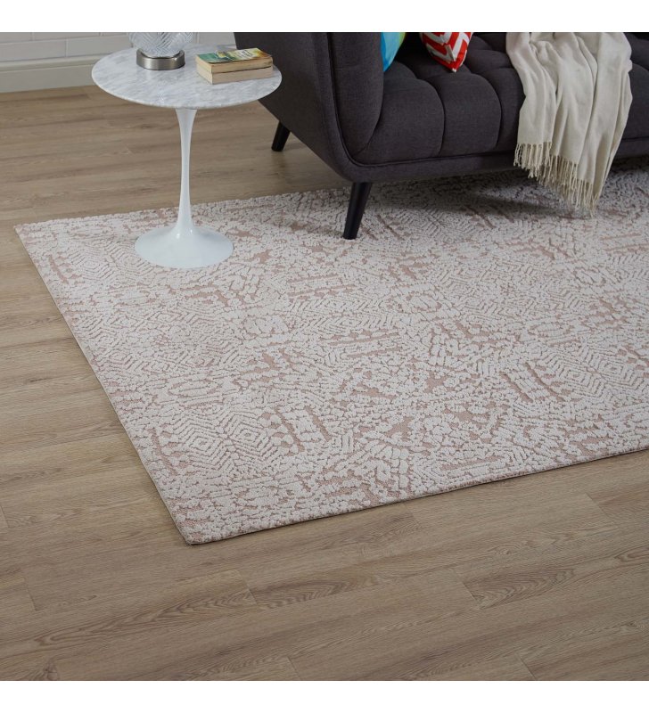 Javiera Contemporary Moroccan 5x8 Area Rug in Ivory and Cameo Rose - Lexmod