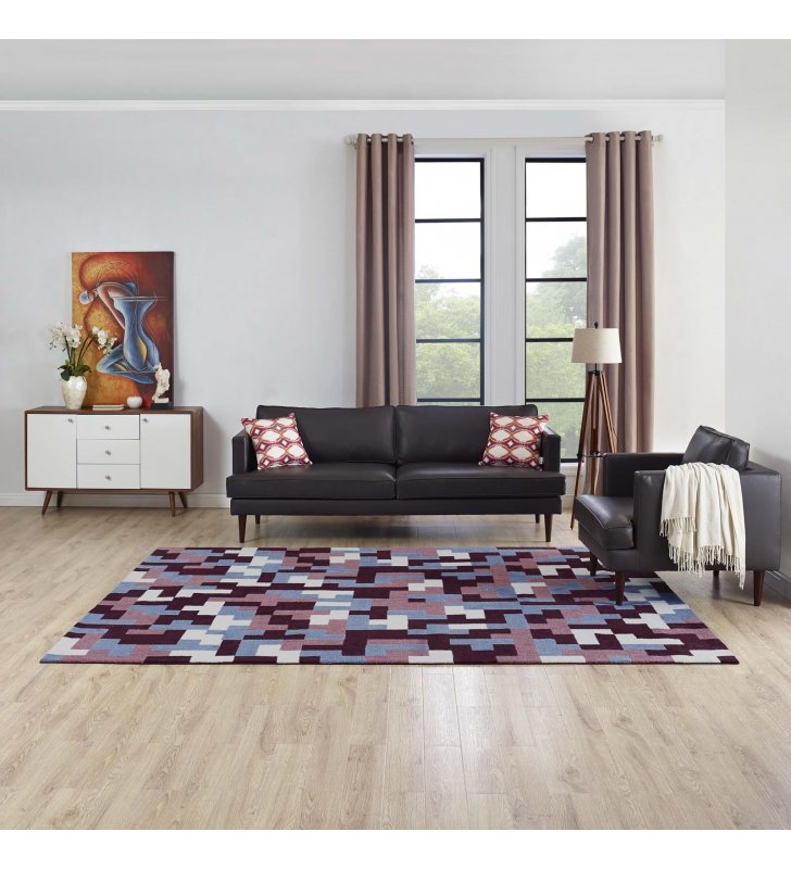 Andela Interlocking Block Mosaic 8x10 Area Rug in Multicolored Red and Light Blue - Lexmod