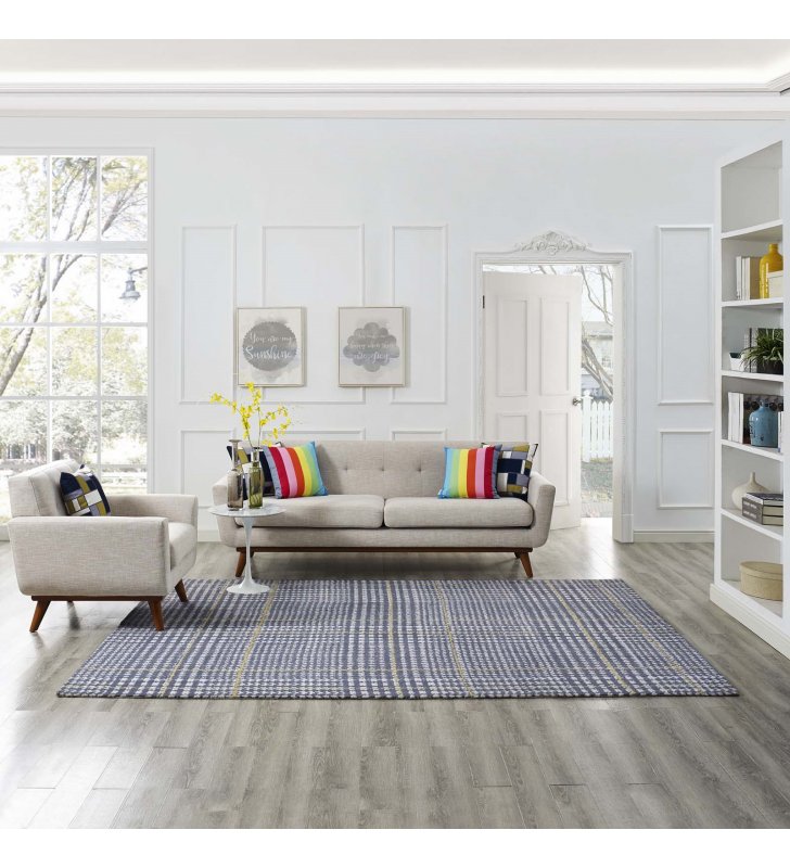 Kaja Abstract Plaid 8x10 Area Rug in Ivory, Cadet Blue and Citron - Lexmod
