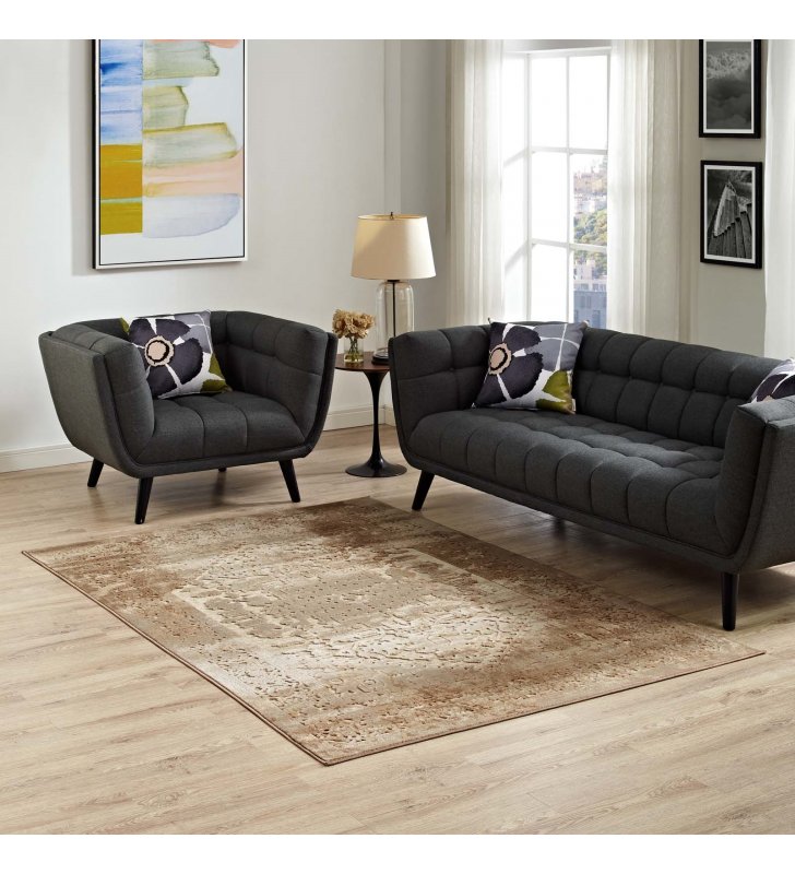 Rosina Distressed Persian Vintage Medallion 8x10 Area Rug in Tan and Cream - Lexmod