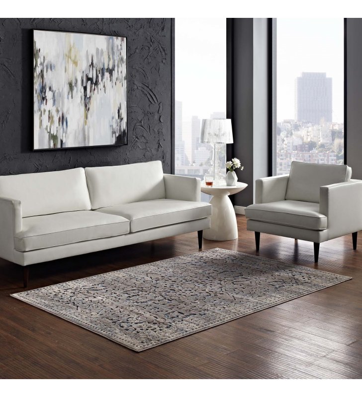 Margarida Distressed Vintage Turkish 5x8 Area Rug in Blue and  Cream - Lexmod