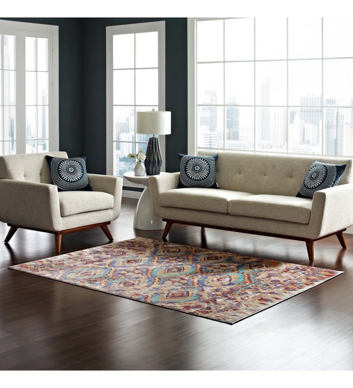 Centehua Distressed Southwestern Aztec 8x10 Area Rug in Multicolored - Lexmod