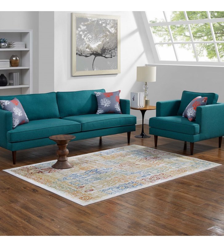 Solimar Distressed Southwestern Aztec 5x8 Area Rug in Multicolored - Lexmod