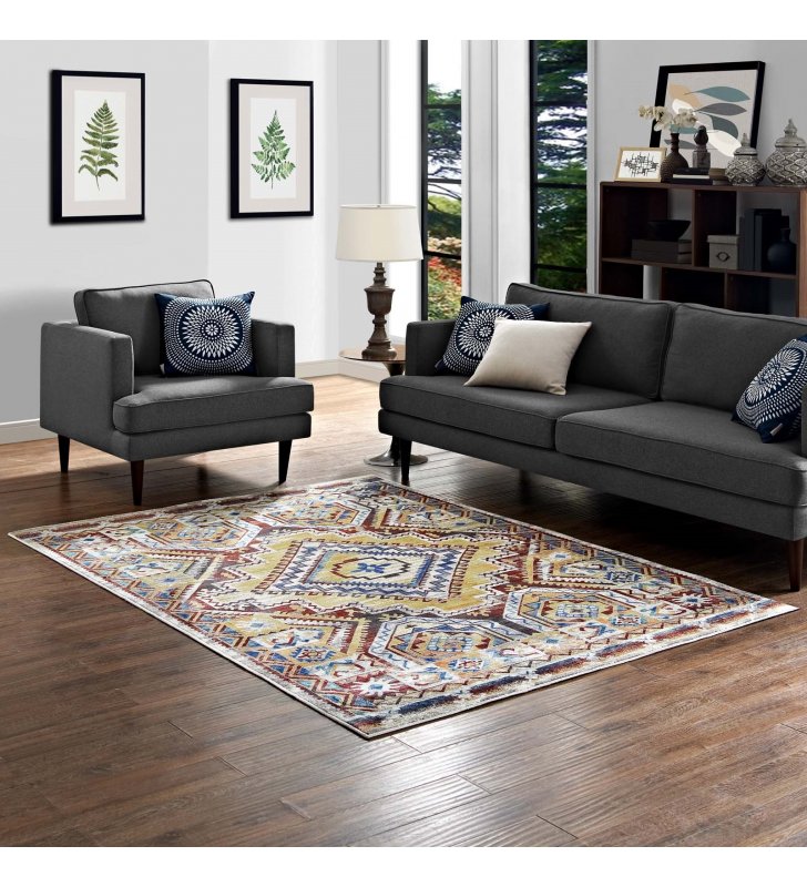 Florita Distressed Southwestern Aztec 8x10 Area Rug in Multicolored - Lexmod