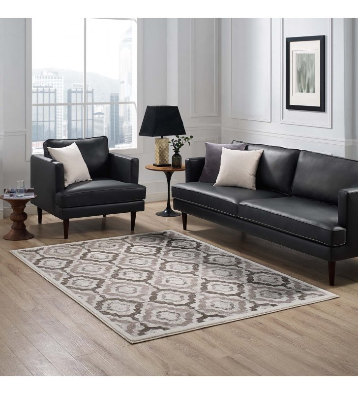Kalinda Rustic Vintage Moroccan Trellis 8x10 Area Rug in Brown, Beige and Ivory - Lexmod