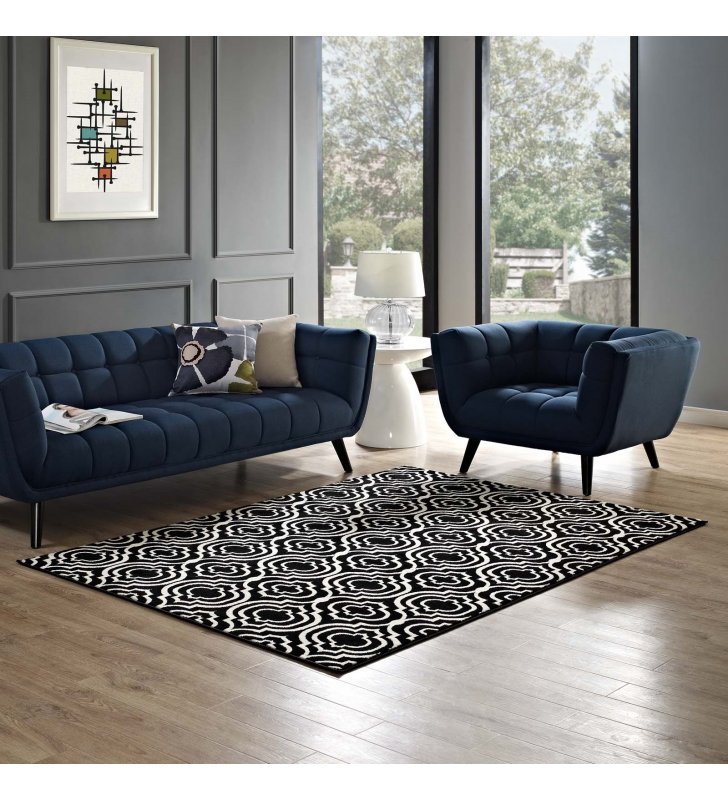 Frame Transitional Moroccan Trellis 8x10 Area Rug in Black and White - Lexmod