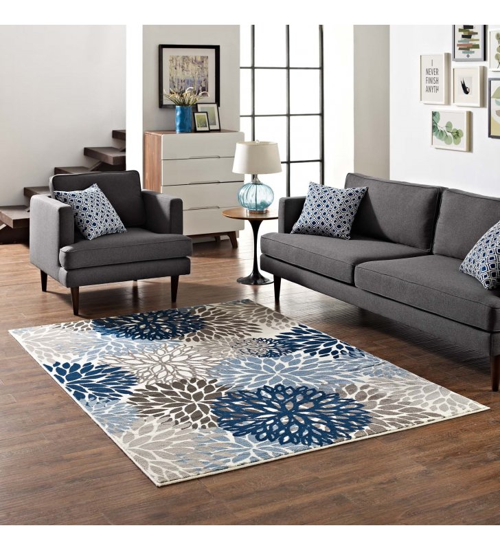 Calithea Vintage Classic Abstract Floral 8x10  Area Rug in Blue, Brown and Beige - Lexmod