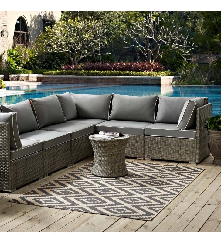 Jagged Geometric Diamond Trellis 8x10 Indoor and Outdoor Area Rug in Gray and Beige - Lexmod
