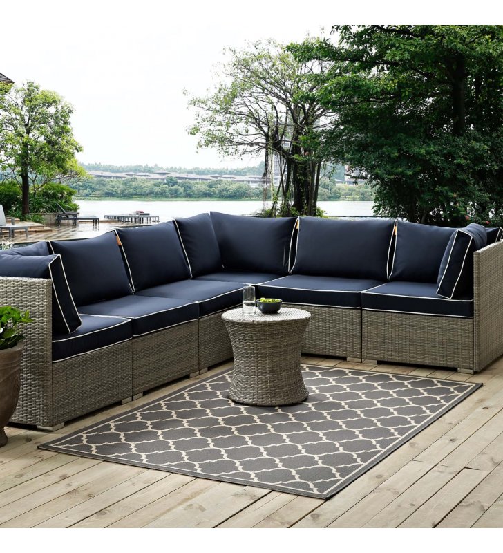 Avena Moroccan Quatrefoil Trellis 5x8 Indoor and Outdoor Area Rug in Gray and Beige - Lexmod