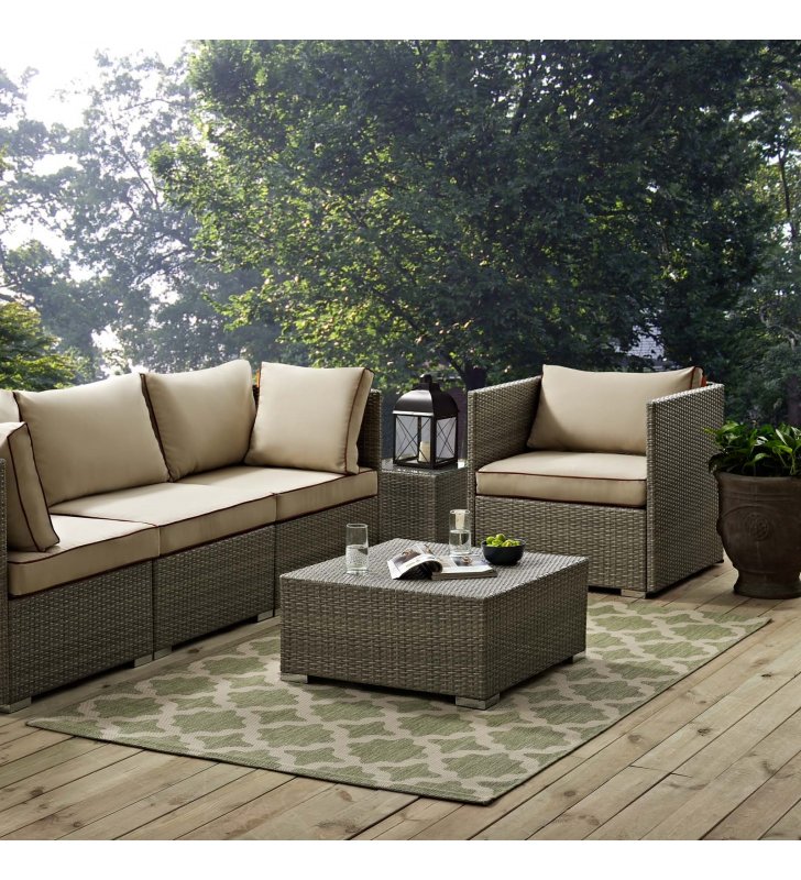 Cerelia Moroccan Trellis 5x8 Indoor and Outdoor Area Rug in Beige and Light Green - Lexmod
