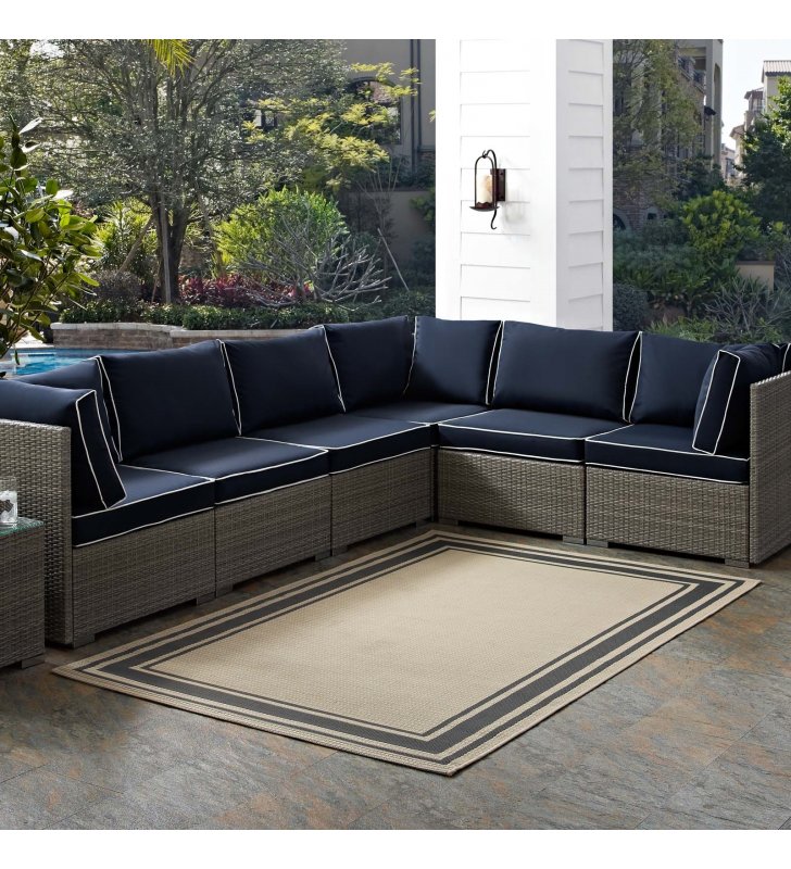 Rim Solid Border 5x8 Indoor and Outdoor Area Rug in Gray and Beige - Lexmod