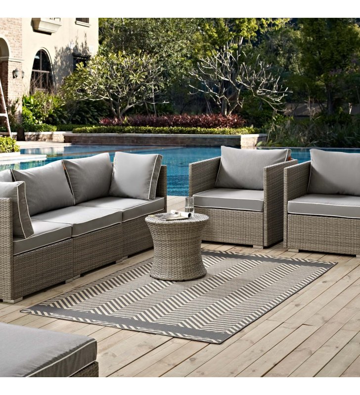 Optica Chevron With End Borders 8x10 Indoor and Outdoor Area Rug in Gray and Beige - Lexmod