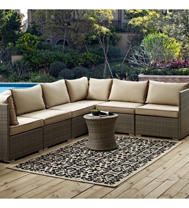 Ariana Vintage Floral Trellis 8x10 Indoor and Outdoor Area Rug in Black and Beige - Lexmod