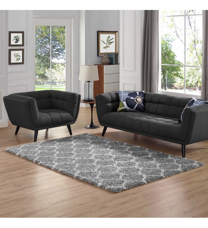 Solvea Moroccan Trellis 5x8 Shag Area Rug in Gray and Ivory - Lexmod