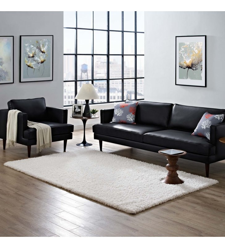 Enyssa Solid 5x8 Shag Area Rug in Ivory White - Lexmod
