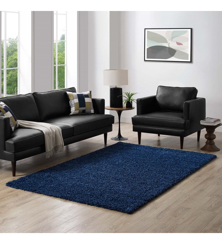 Enyssa Solid 5x8 Shag Area Rug in Navy - Lexmod